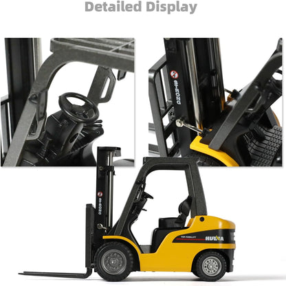 Liftable Forklift Toy- All Metal Die-Cast Construction Fork Truck with Articulating Arm, Movable Forks - Yellow Scale Mini Vehicle Model for Kids Adult Collection & Desk Decoration.