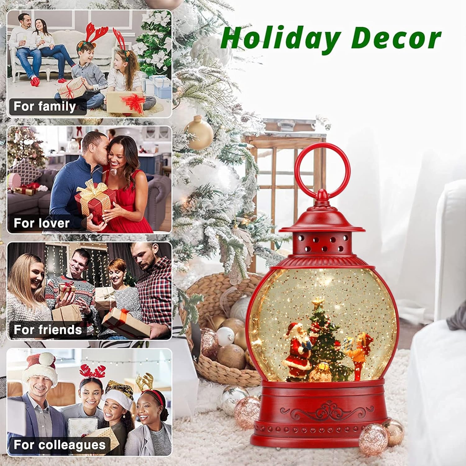 Santa Snow Globe Lighted Christmas Decorations, Musical Christmas Snow Globe Lantern with Swirling Glitter,Christmas Holiday Party Gifts and Decorations
