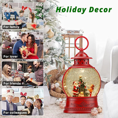 Santa Snow Globe Lighted Christmas Decorations, Musical Christmas Snow Globe Lantern with Swirling Glitter,Christmas Holiday Party Gifts and Decorations