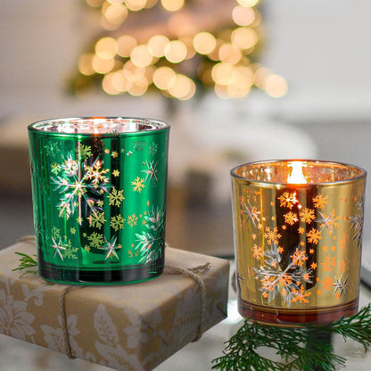 Christmas Candle Holder,Mercury Glass Tealight Votives Set of 6,Christmas Decorations Indoor,Snowflake Carving Tea Lights Centerpieces Table Decor