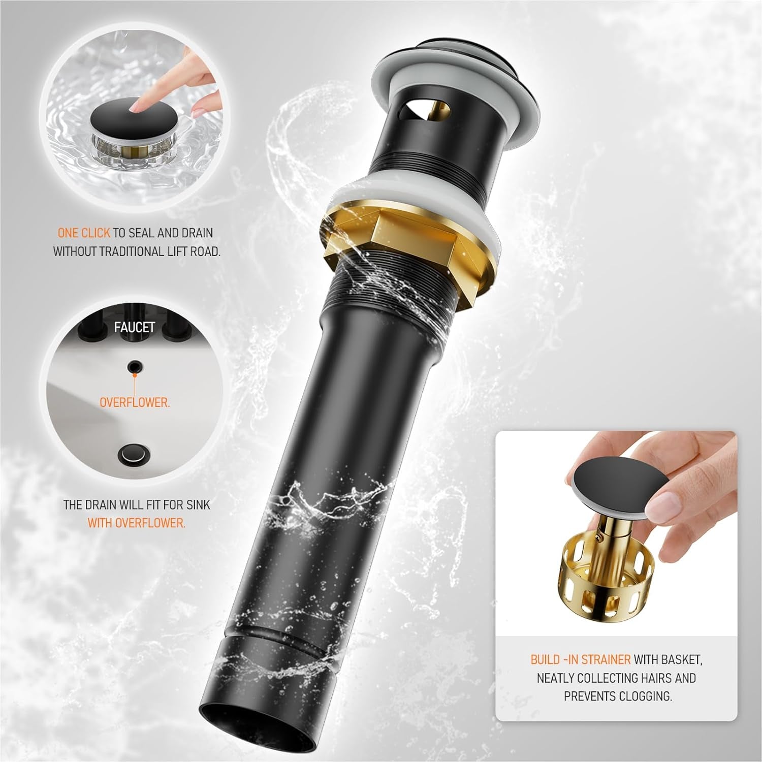 4-Inch Matte Black Lead-Free Modern Bathroom Faucet with 360-Degree Swivel Spout, Two Handles, Pop-Up Drain, and Water Supply Lines for 2-3 Hole RV Bathroom Vanity Sink, Model BF015-1-MB