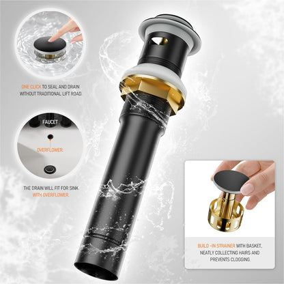 4-Inch Matte Black Lead-Free Modern Bathroom Faucet with 360-Degree Swivel Spout, Two Handles, Pop-Up Drain, and Water Supply Lines for 2-3 Hole RV Bathroom Vanity Sink, Model BF015-1-MB