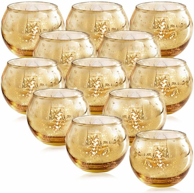 12 Pcs Gold Votive Candle Holders -Gold Mercury Glass Candle Holders, Diwali Decorations for Home, Wedding Centerpieces for Tables, Christmas Tea Light Holders