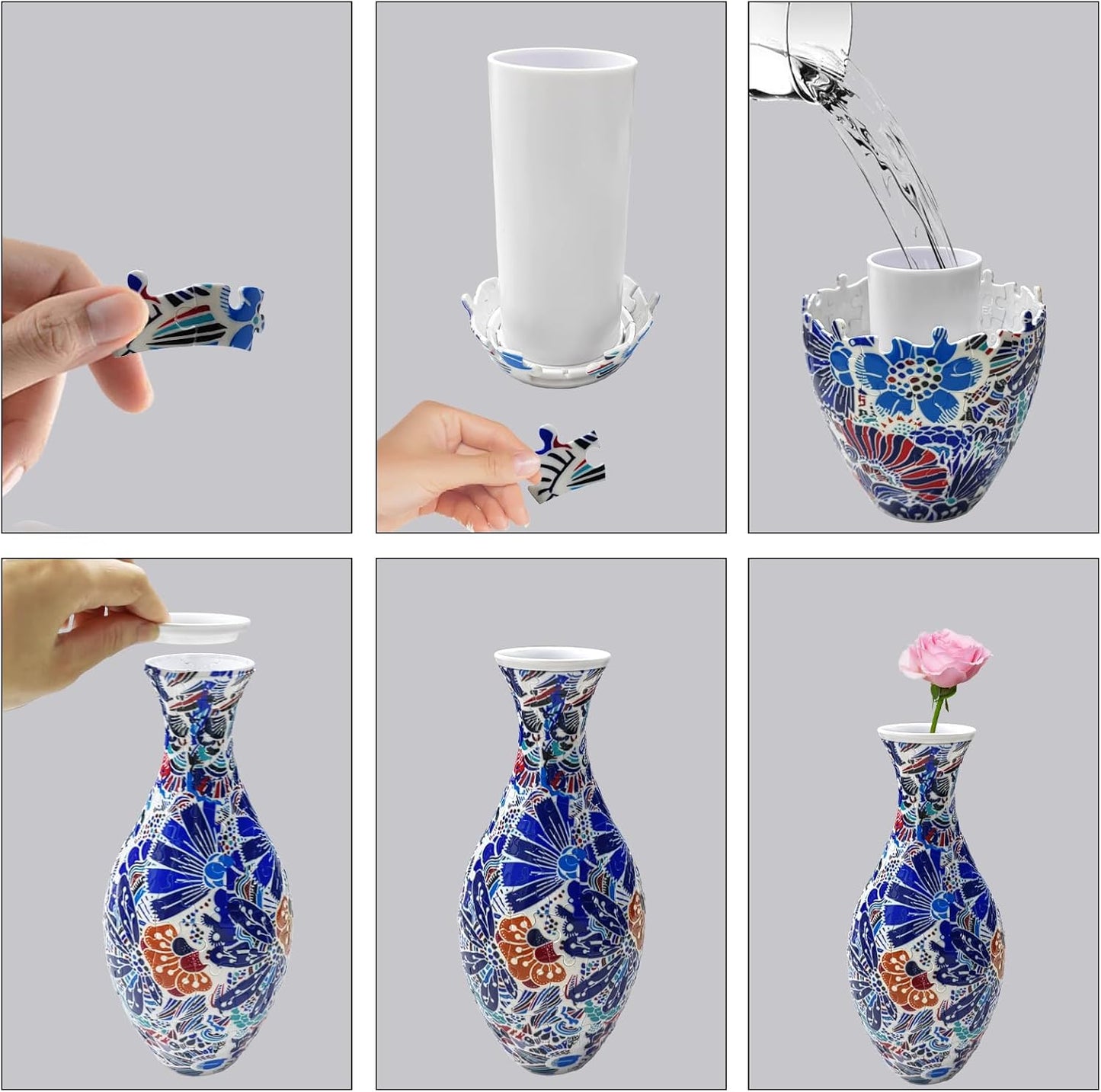 3D Puzzle Vase Unique Flower Vase for Adults Made by 160 Curved Plastic Puzzle Pieces, Vases for Flower Home Creative Gift for Parents & Housewarming