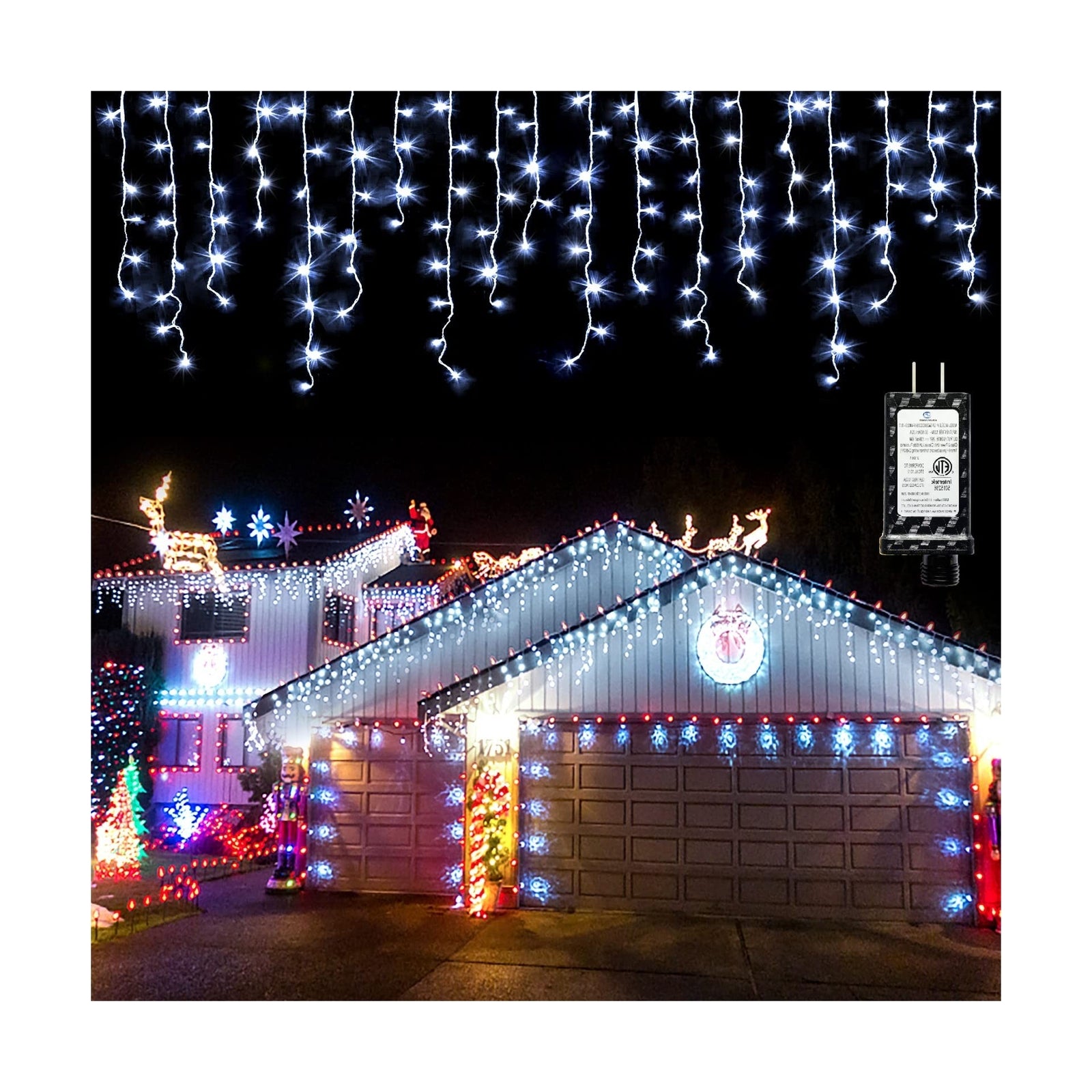 Christmas Lights Outdoor Icicle Lights 400LED 32.8FT 8 Modes, Connectable Cur...
