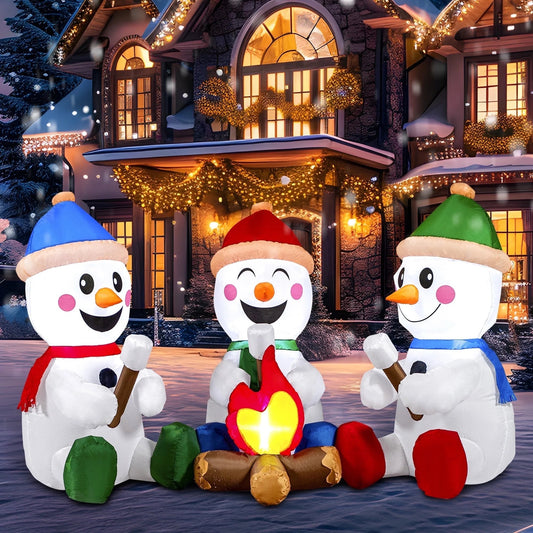 6FT Inflatable Snowman with Campfire - LED Outdoor Christmas Yard Decoration
