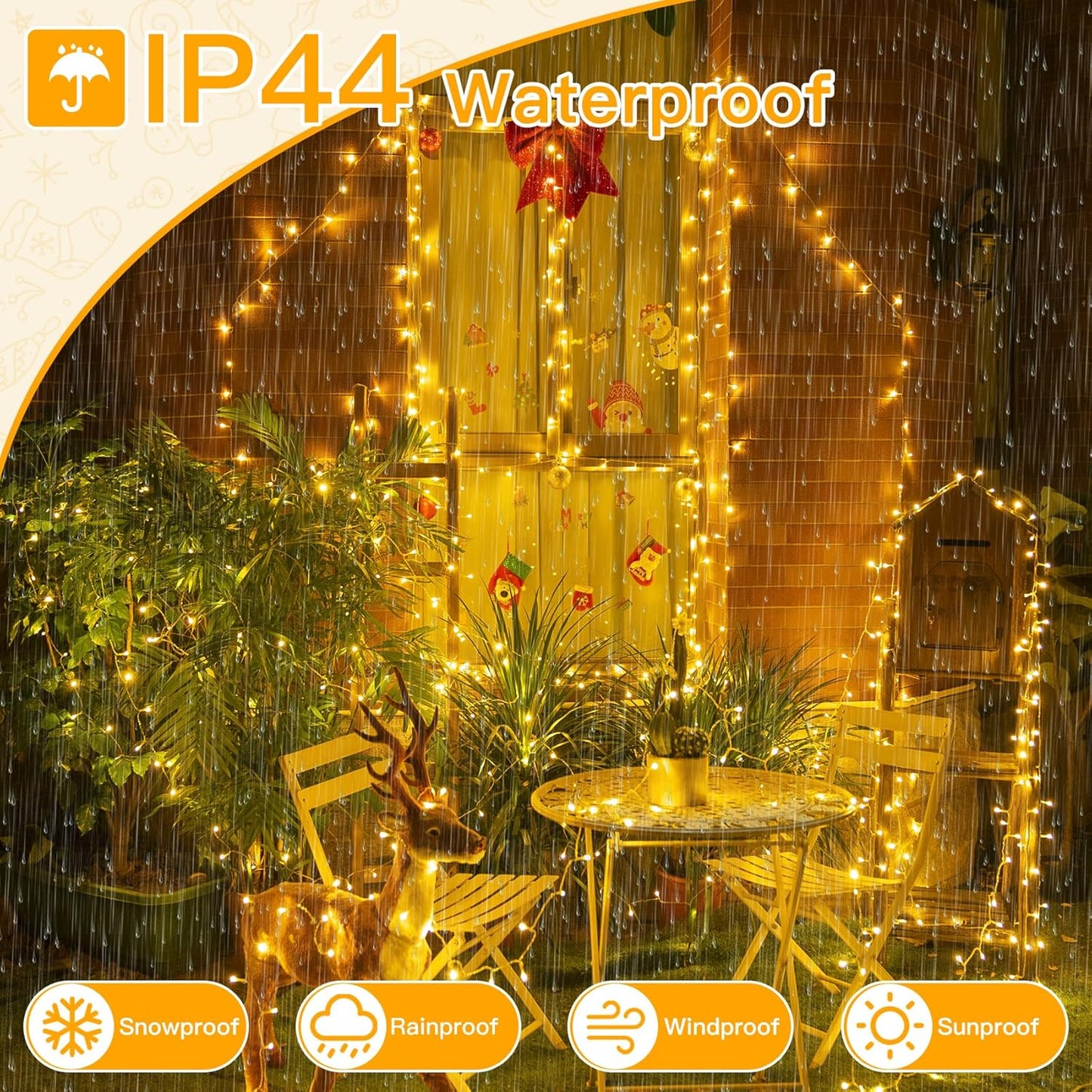 Christmas Lights 200LED 60FT Indoor, Warm White Connectable Plug in String Light Outdoor, 8 Modes Waterproof Timer LED Fairy Lights for House outside Bedroom Patio Balcony