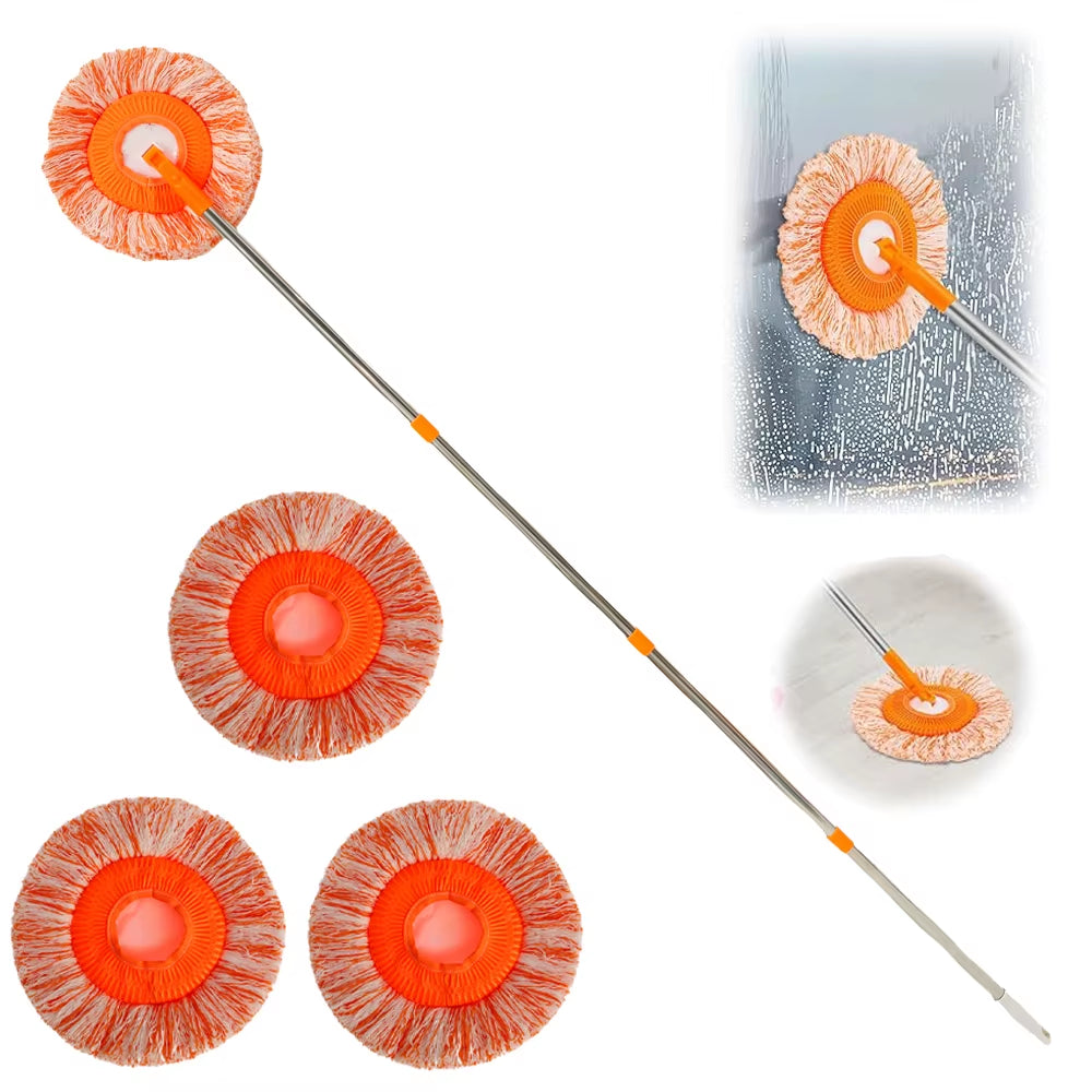 Extended Window Cleaning Kit 360° Rotatable Sunflower Mops Set- Removable High-Rise Cleaning Supplies Wall Ceiling Cleaning Tool