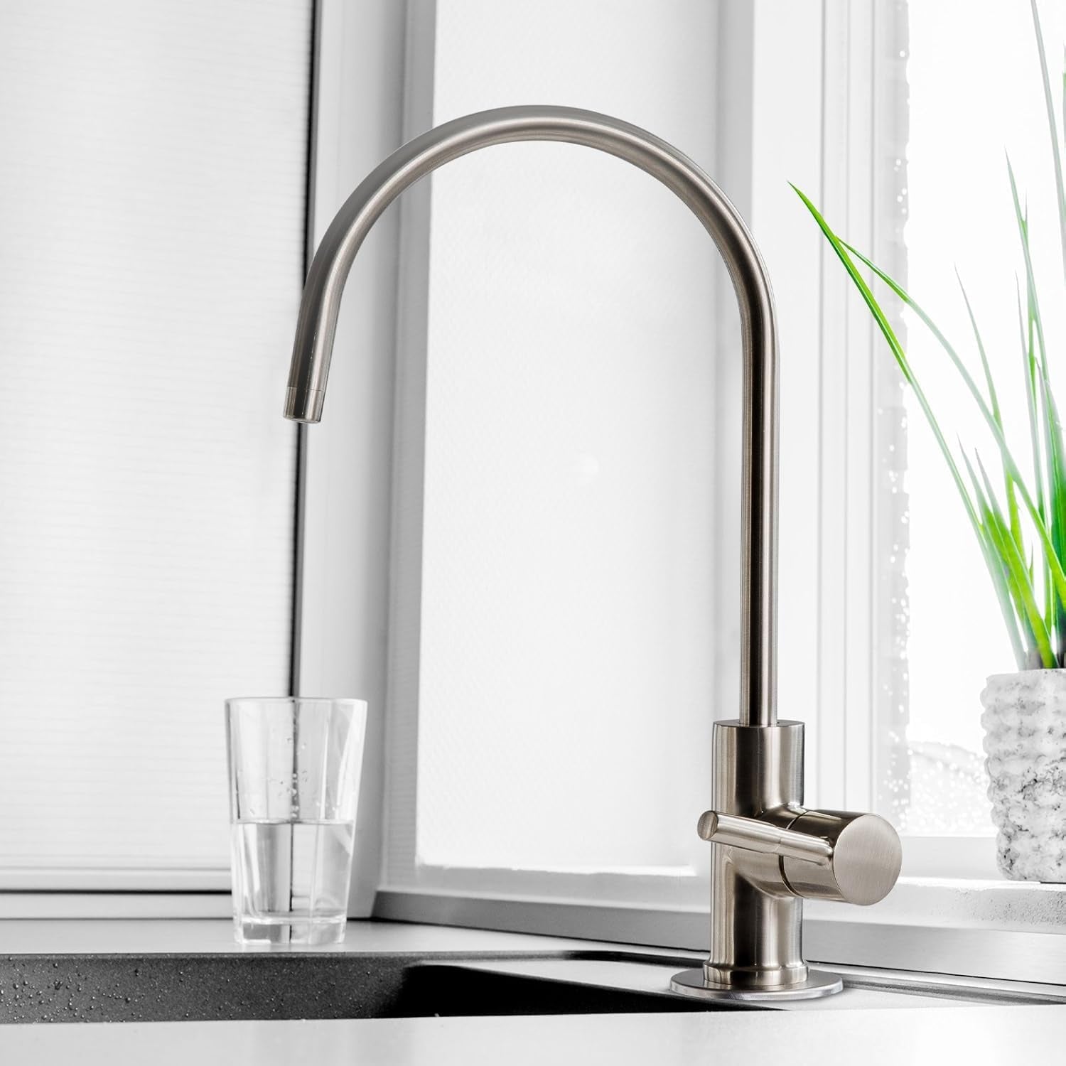 GA1-BN Drinking Water RO Faucet for Kitchen Sink, Heavy-Duty Lead-Free Reverse Osmosis Faucet for RO Water Filtration System, Non-Air Gap 100% Stainless Steel RO Faucet, Brushed Nickel Finish
