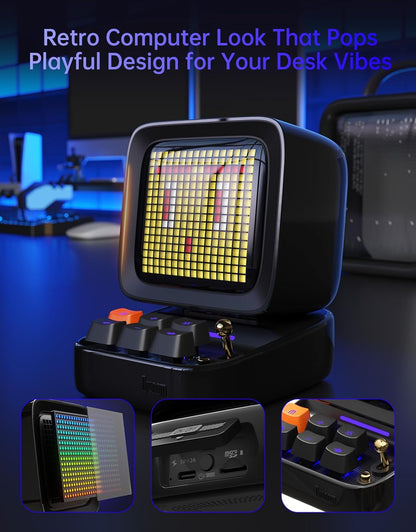 Ditoo Retro Pixel Art Game Bluetooth Speaker with 16X16 LED App Controlled Front Screen (Black)