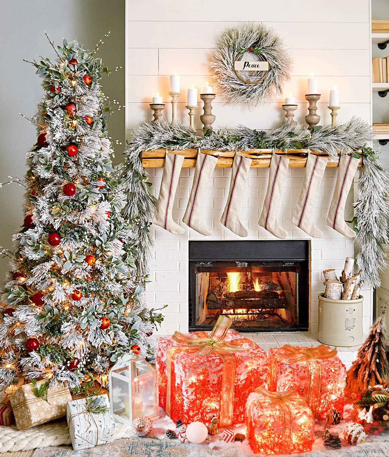 Set of 3 LED Gift Boxes Christmas Boxes with Bows, Xmas Present Gift Boxes for Indoor Outdoor Use Christmas Yard Room Tree Decoration