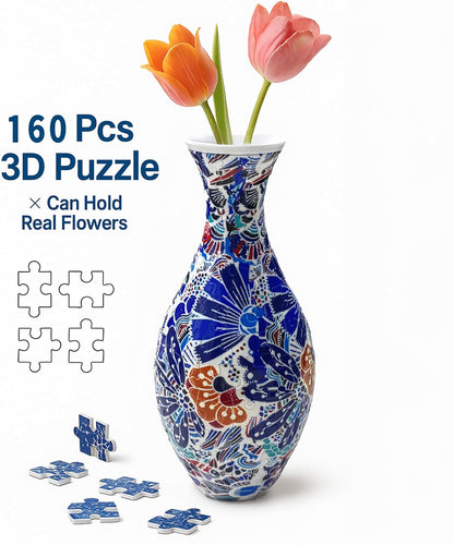 3D Puzzle Vase Unique Flower Vase for Adults Made by 160 Curved Plastic Puzzle Pieces, Vases for Flower Home Creative Gift for Parents & Housewarming