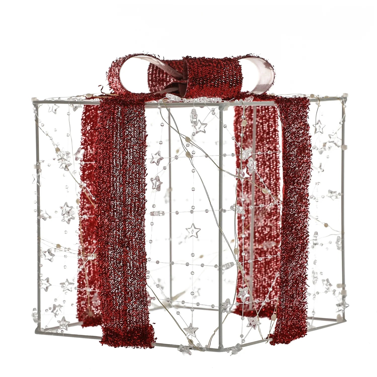 Lighted Christmas Holiday Presents Decoration with Remote (Set of 3) - Red - 12.6" H X 9.84" W X 9.84" D