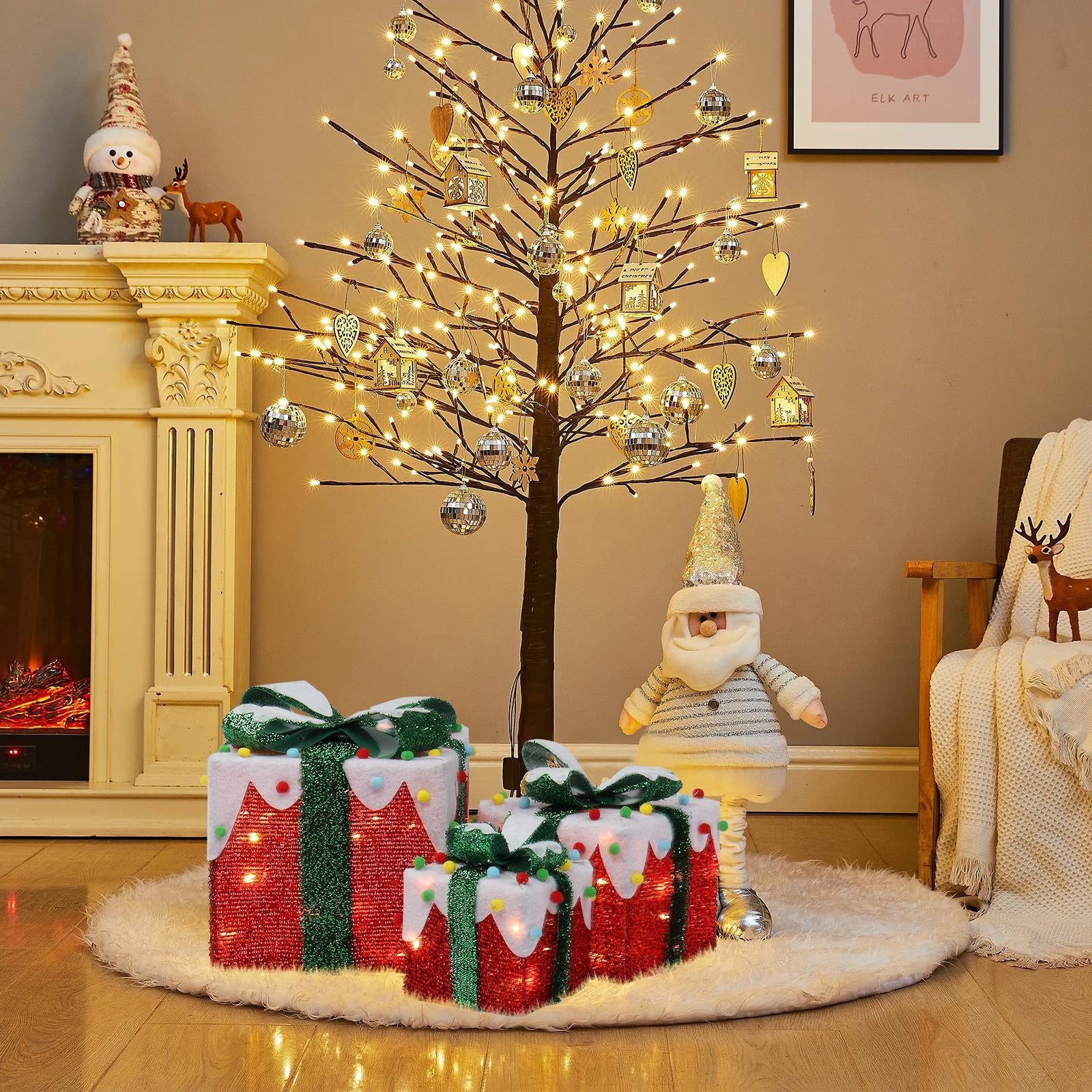 Set of 3 Christmas Lighted Gift Boxes Decoration with Bowknot Light up for Party