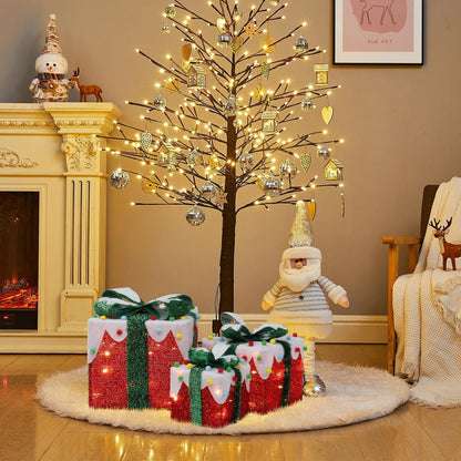 Set of 3 Christmas Lighted Gift Boxes Decoration with Bowknot Light up for Party