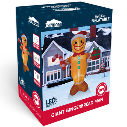 12 FT Christmas Inflatables Gingerbread Man Outdoor Decorations,Gingerbread Man Blow Ups Yard with Built-In Leds for Holiday Party Garden Lawn Decor
