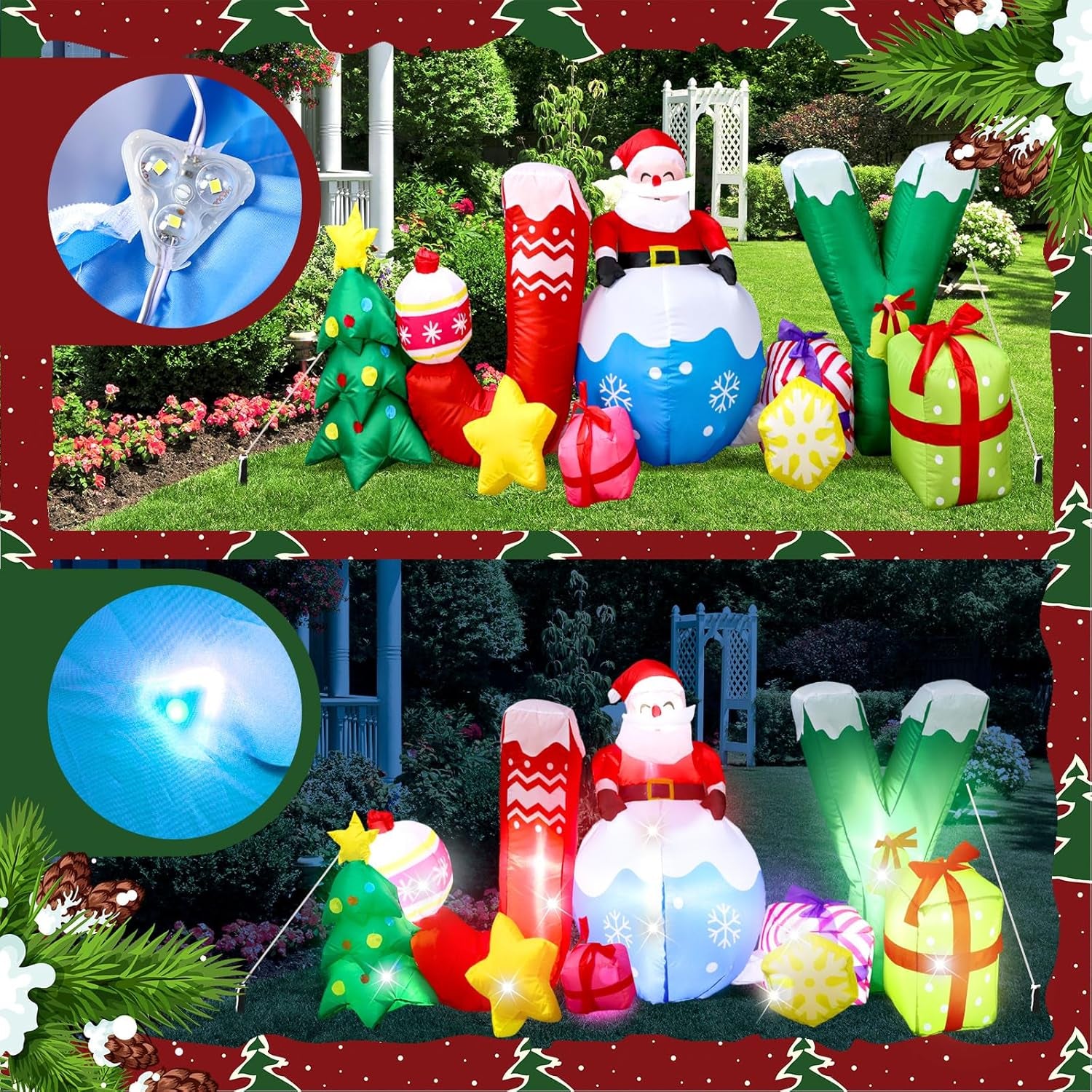 7 Pcs LED 6.6 Ft Joy Santa Claus Christmas Inflatables Outdoor Decorations Large
