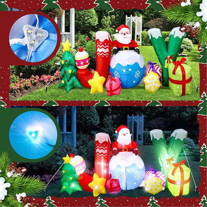 7 Pcs LED 6.6 Ft Joy Santa Claus Christmas Inflatables Outdoor Decorations Large