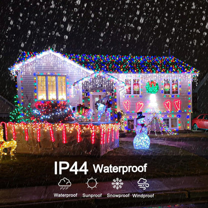 White Christmas Lights Outdoor, 66Ft 640 LED Icicle Lights for outside House with Connectable Clear Wire 8 Modes Timer, Plug in Waterproof for Home Holiday Eaves Yard Roof Party Room Indoor Decoration