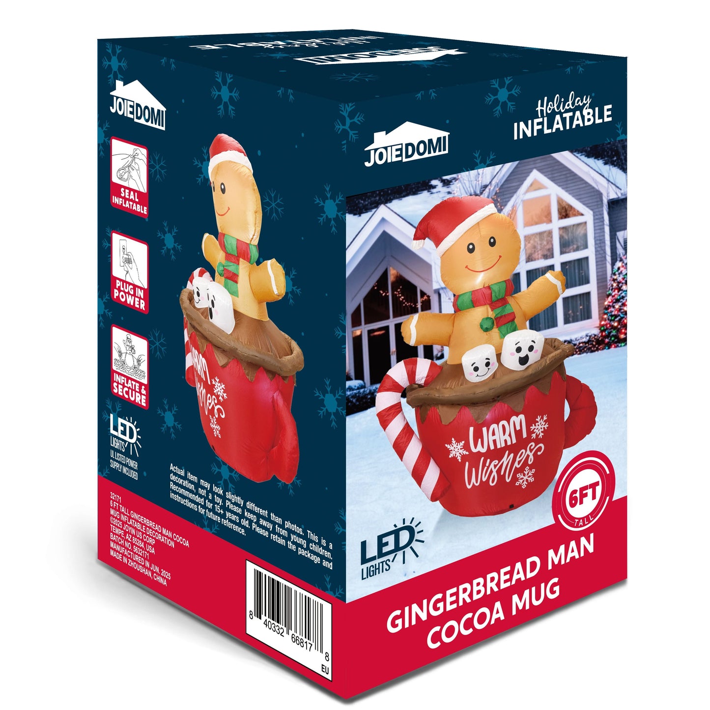 6 FT Christmas Inflatables Gingerbread Man Outdoor Decorations,Gingerbread Man Cocoa Mug Blow Ups Yard with Built-In Leds for Holiday Party Garden Lawn Decor