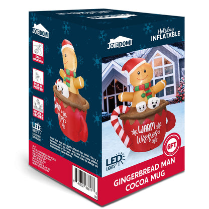 6 FT Christmas Inflatables Gingerbread Man Outdoor Decorations,Gingerbread Man Cocoa Mug Blow Ups Yard with Built-In Leds for Holiday Party Garden Lawn Decor