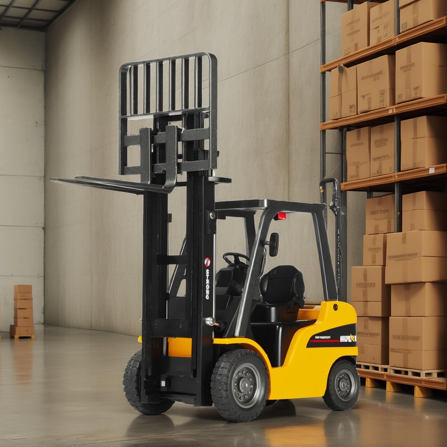 Liftable Forklift Toy- All Metal Die-Cast Construction Fork Truck with Articulating Arm, Movable Forks - Yellow Scale Mini Vehicle Model for Kids Adult Collection & Desk Decoration.