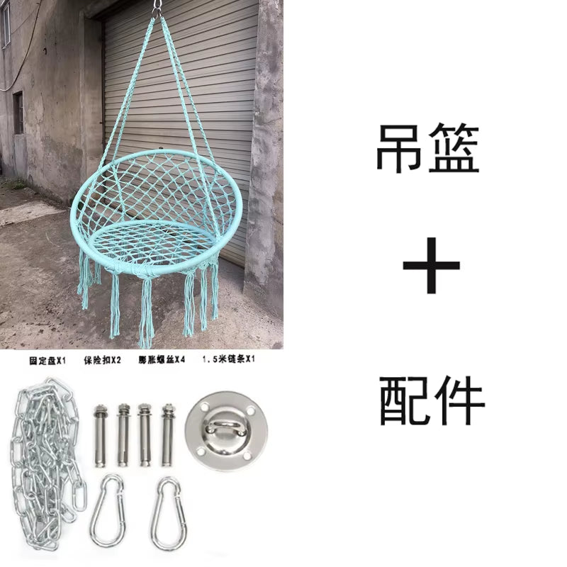 ‌Nordic Style Hanging Basket- Handmade Cotton Rope Swing Chair, Balcony Relaxation Cradle- Boho Indoor Fringe Hanging Chair