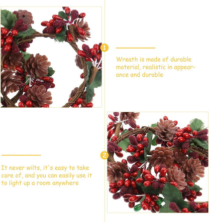 6Pcs Christams Candle Rings Red Berry Candle Rings Wreaths with Pine Cones for Pillars Christams Table Decorations Centerpieces (Red)