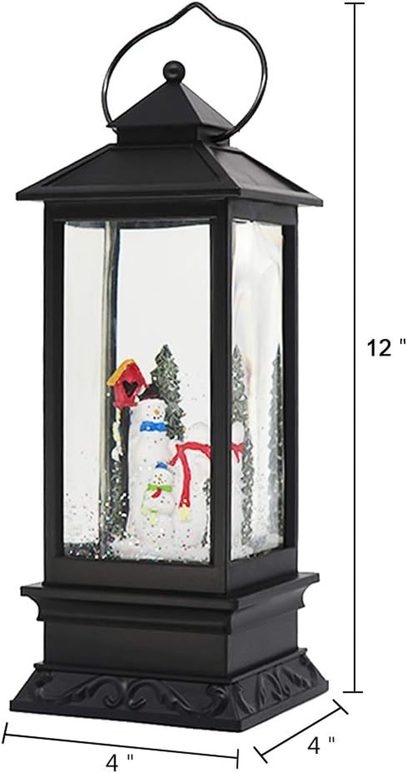 Lighted Musical Snow Globe Lantern with 6 Hour Timer, 12 Inches USB Powered and Battery Operated Spinning Water and Swirling Glitter Christmas Snow Globe Lantern Gifts(New Snowman)