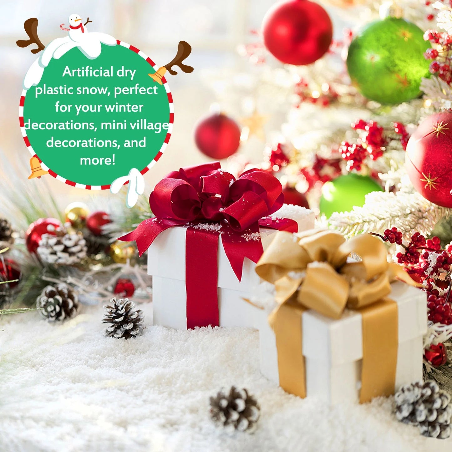 Artificial Snow, 10 Ounces, Fake Snow Plastic Snow for Winter Decoration and Handcraft (White)