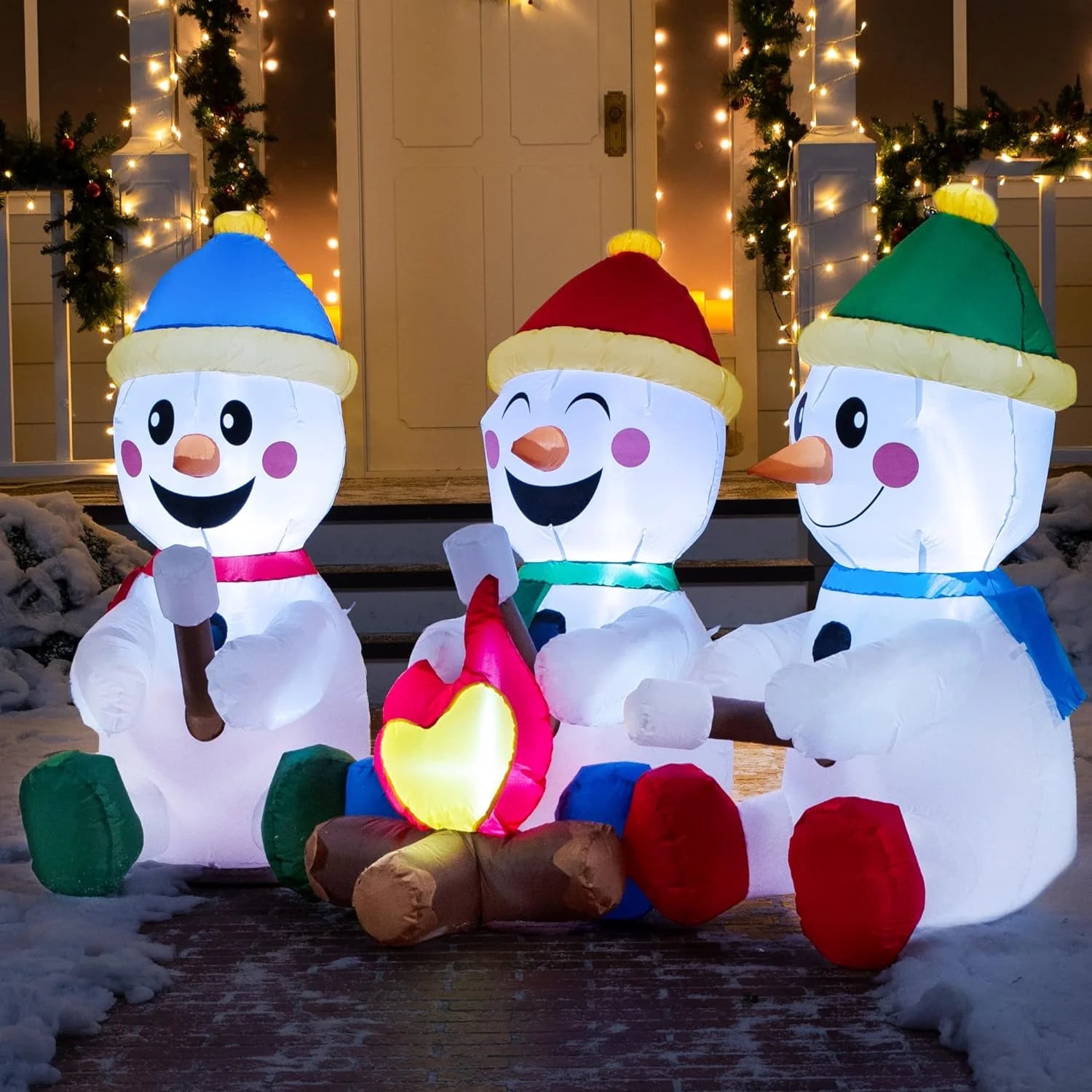 6 FT Christmas Inflatables Snowman Outdoor Decorations,Long Snowman with Campfire Christmas Blow Ups Yard with Built-In Leds for Holiday Party Garden Lawn Decor