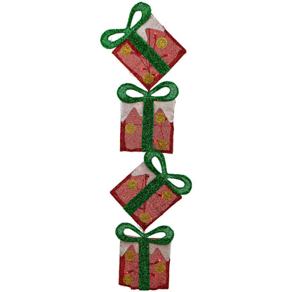 Lighted Tinsel Stacked Gift Boxes Outdoor Christmas Decoration - 44" - Clear Lights