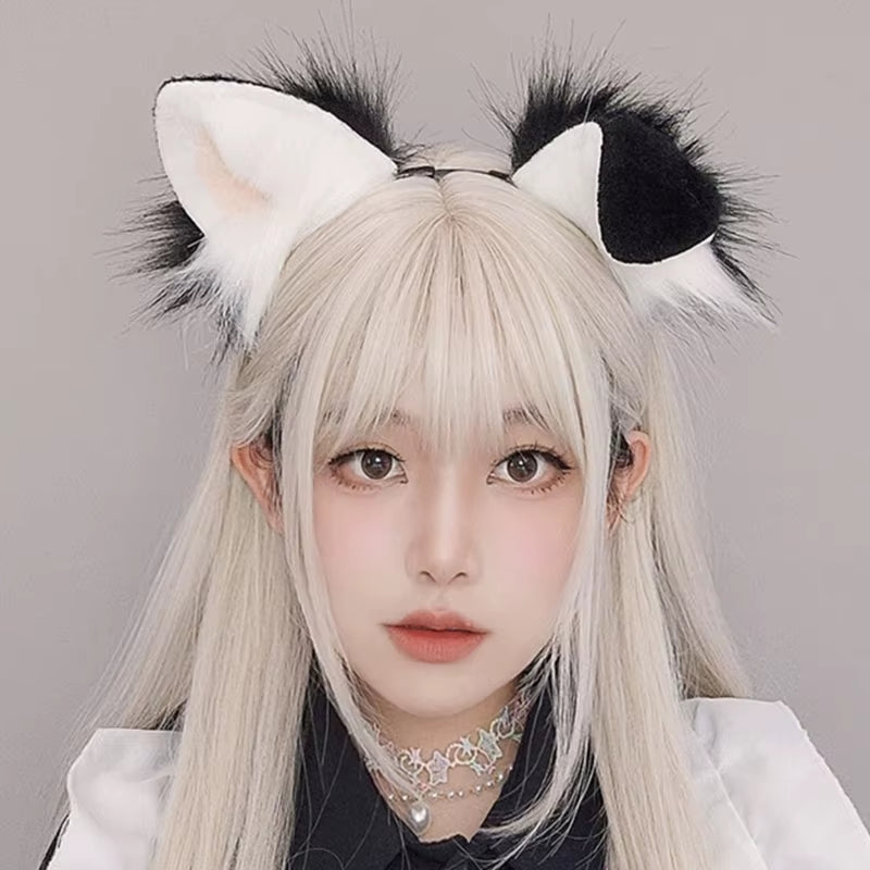 Punk Style Anime Hairhoop Plush Dog Ears Headband Cosplay Costume Halloween Party Headdress Women Role Playing Headwear