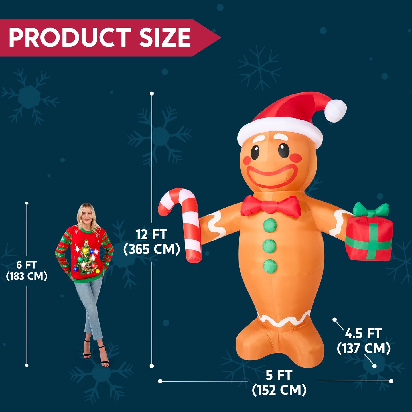 12 FT Christmas Inflatables Gingerbread Man Outdoor Decorations,Gingerbread Man Blow Ups Yard with Built-In Leds for Holiday Party Garden Lawn Decor