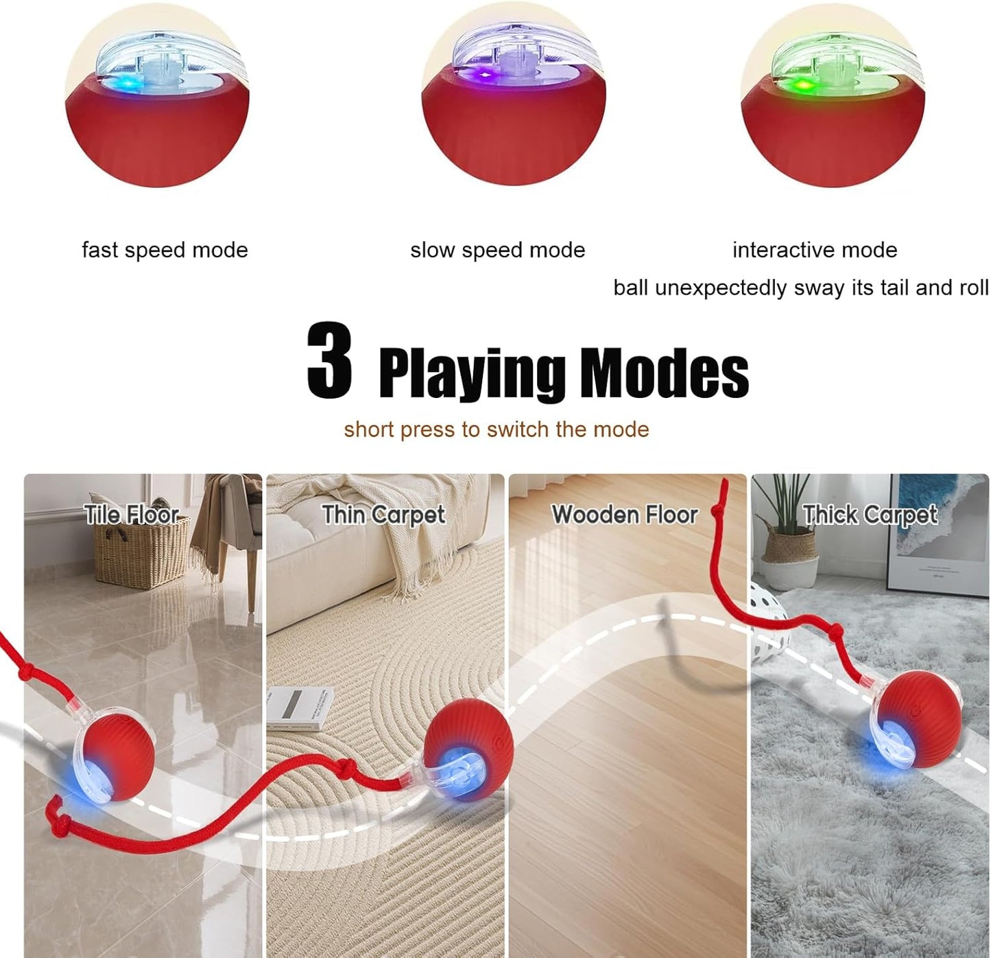 Interactive Dog Cat Toy Ball- Upgraded Rechargable Smart Automatic Rolling Pet Ball with Tail- Fast Moving Toy for Bored Indoor Kitty Puppy