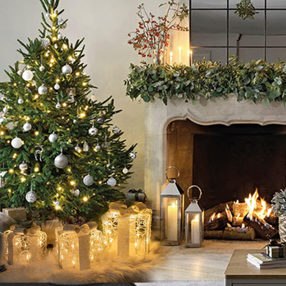 Christmas Lighted Gift Boxes, Set of 3 White Gift Box with 48 Warm White Lights, Outdoor Decorations Plug in for Yard Lawn Porch Holiday