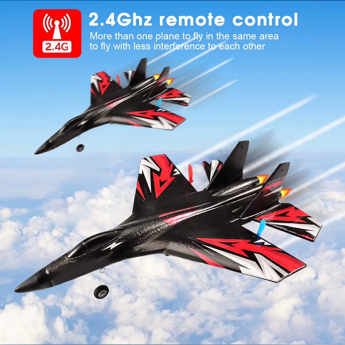 SU27 RC Plane 2.4G 2CH Remote Control Flying Glider with LED Lights- EPP Foam Airplane Toys for Children Gifts