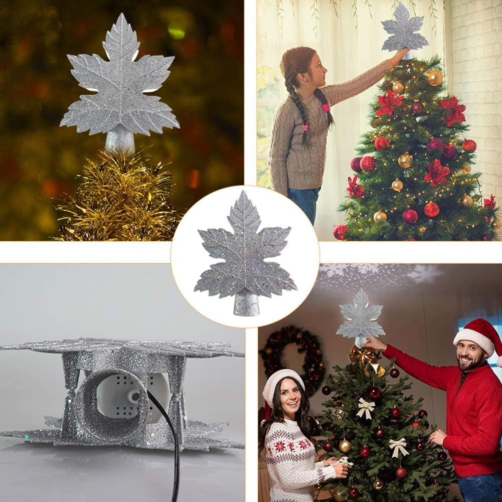 Star Christmas Tree Topper Christmas Tree Topper Lighted with 3D Rotating Snowflake Projector Lights LED Tree Top Projector for Xmas Holiday Home Party(Silver)