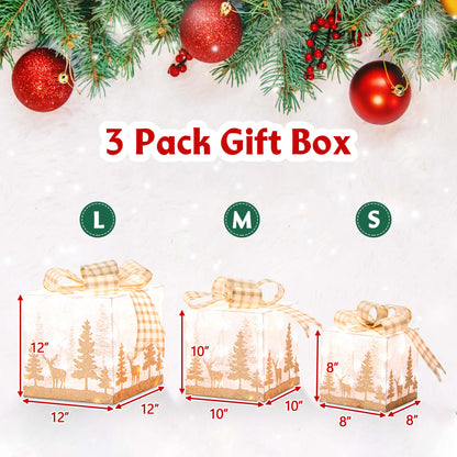 Set of 3 Pre-Lit Christmas Gift Boxes Lighted Present Decoration with 100 Lights