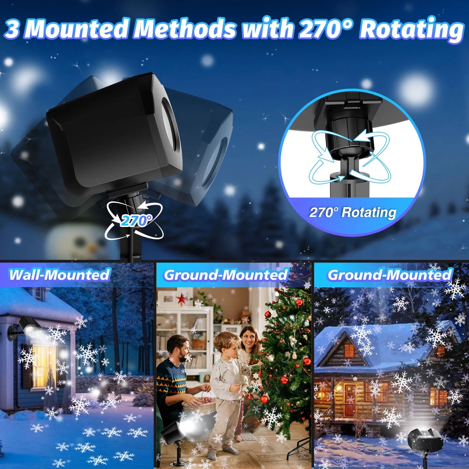 Snowflake Projector Lights,  Christmas Snow Night Projection Lamp, IP65 Waterproof Outdoor LED Snow Spotlight for Halloween Holiday Party Home Decor Garden Light Projector, with Remote Control