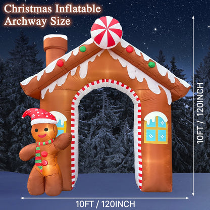 10FT Christmas Inflatables Gingerbread House Archway, Blow up Christmas Inflatables Archway with Gingerbread Man Outdoor Decorations with Build-In LED Lights for Garden Lawn Porch Holiday Party Decor