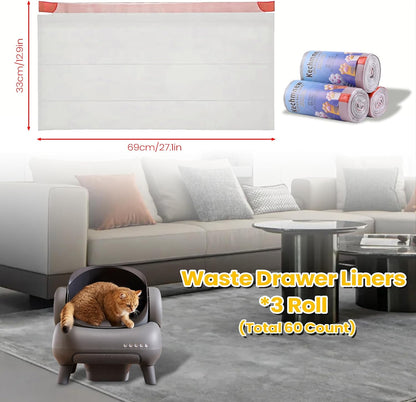 60 Count Cat Litter Replaced Waste Bags Liners for Neakas M1 Petpivot Autoscooper 11 Open- Top Self-Cleaning Cat Litter Box- Disposable Pet Wast Bags with Drawstring Heavy Duty Leak-Proof