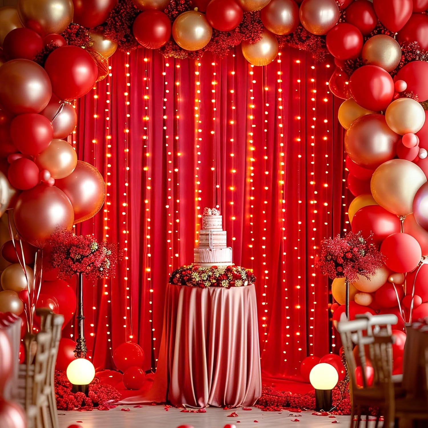 10X10 Red Backdrop Curtain for Parties Wedding Wrinkle Free Red Photo Curtains Backdrop Drapes Fabric Decoration for Birthday Party Baby Shower Christmas 5Ft X 10Ft,2 Panels