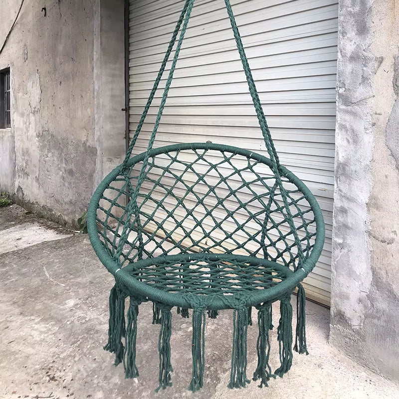 ‌Nordic Style Hanging Basket- Handmade Cotton Rope Swing Chair, Balcony Relaxation Cradle- Boho Indoor Fringe Hanging Chair