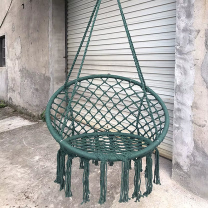 ‌Nordic Style Hanging Basket- Handmade Cotton Rope Swing Chair, Balcony Relaxation Cradle- Boho Indoor Fringe Hanging Chair